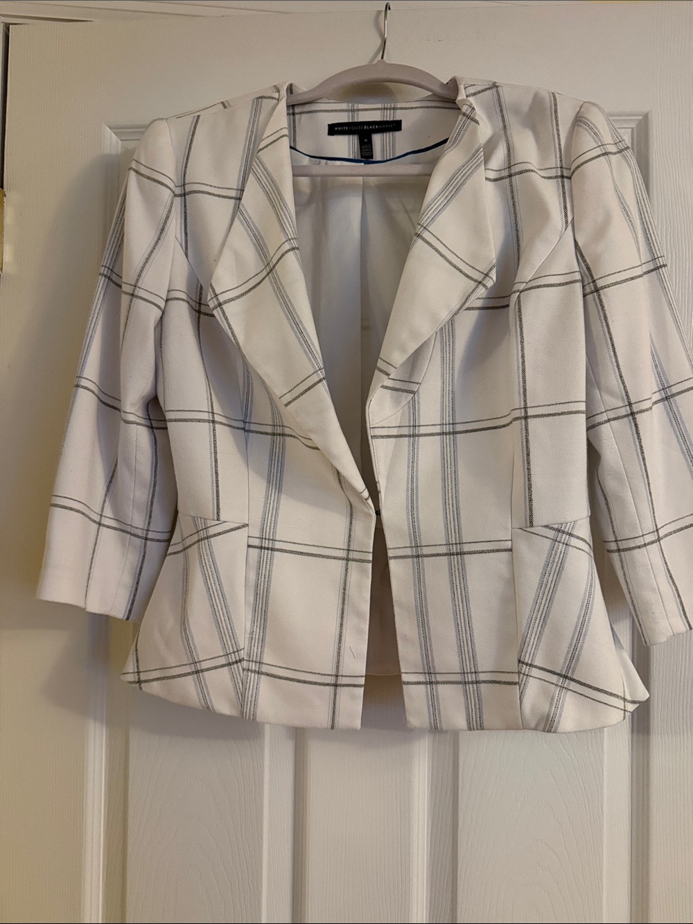 White House Black Market White Blazer with Gray Windowpane